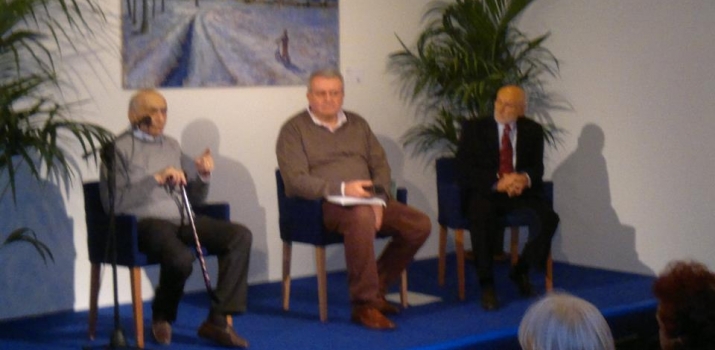Gianmaria Bellocchio intervista gli incisori Luigi Timoncini (a sinistra) e Teodoro Cotugno